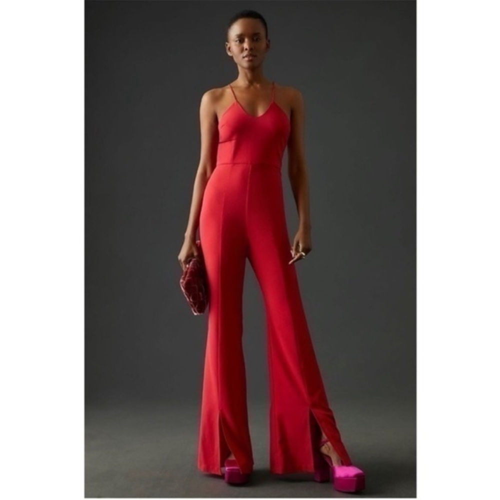 Anthropologie Hutch Jumpsuit Front Slit Jumpsuit Red Flare Leg Sleeveless 12 New